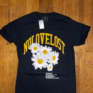 Black Graphic Tee with Yellow and White Design